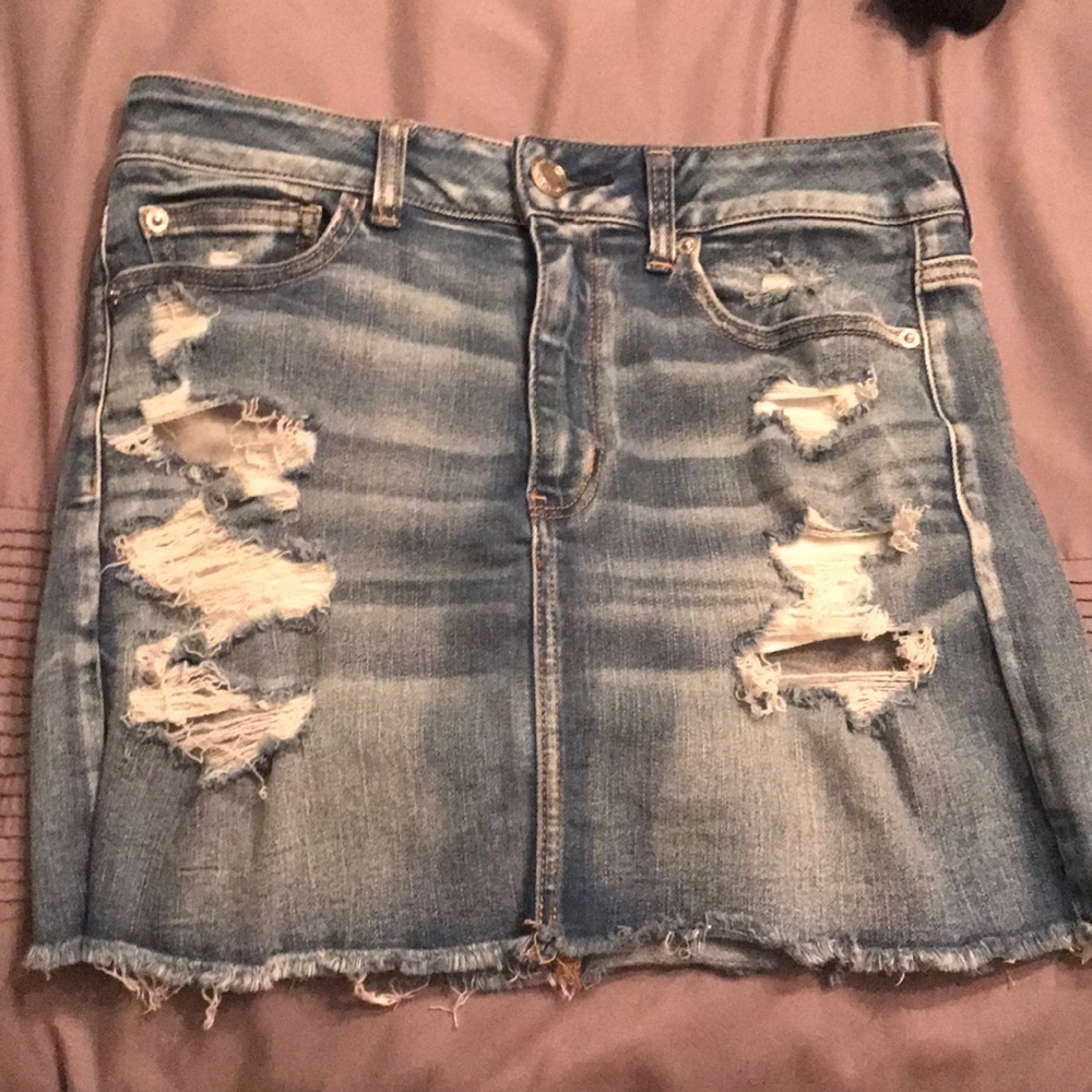 American Eagle distressed denim high waisted skirt